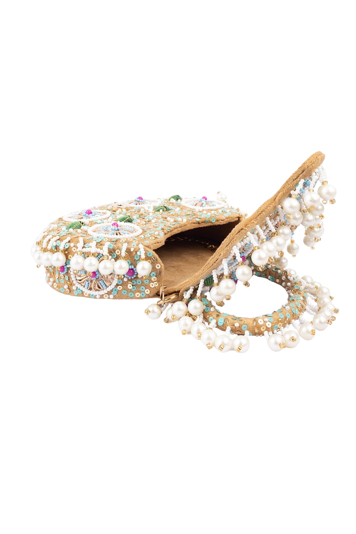 Eeth Gold Sequin Beads & Pearl Accents Clutch Bag