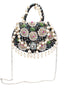 Black handcrafted potli bag with beads, sequins, zari embroidery and pearl detailing with chain strap for wedding and festive wear