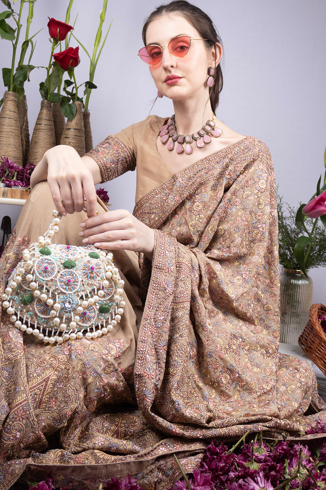Eeth Ivory Sequin Beads & Pearl Accents Clutch Bag Main Image