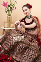 Handcrafted clutch bag with pearl and sequin geometric design structured silhouette short handle and detachable chain for wedding and festive wear