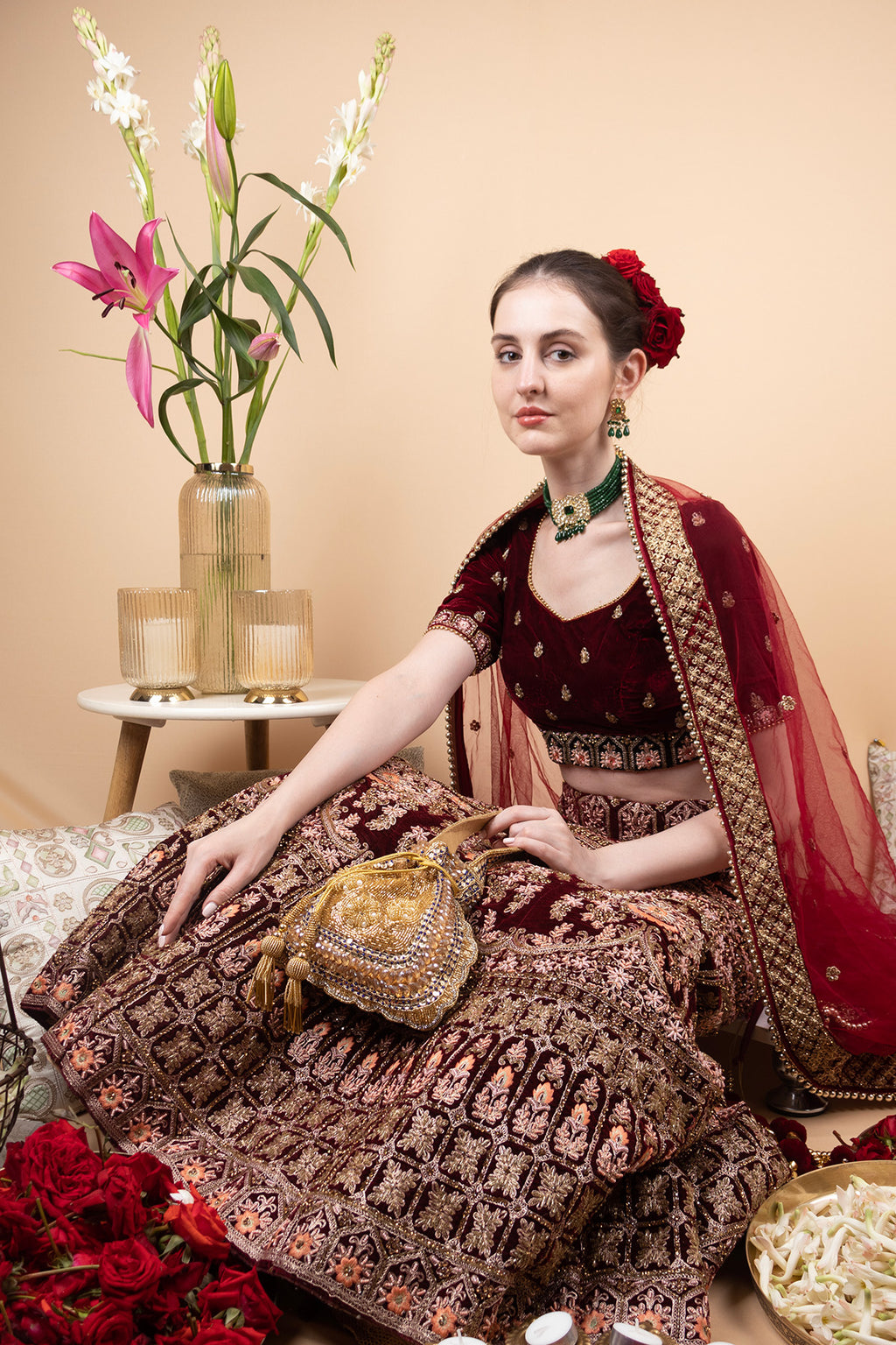 Gold handcrafted potli bag with beadwork and sequin embellishments for wedding and festive wear