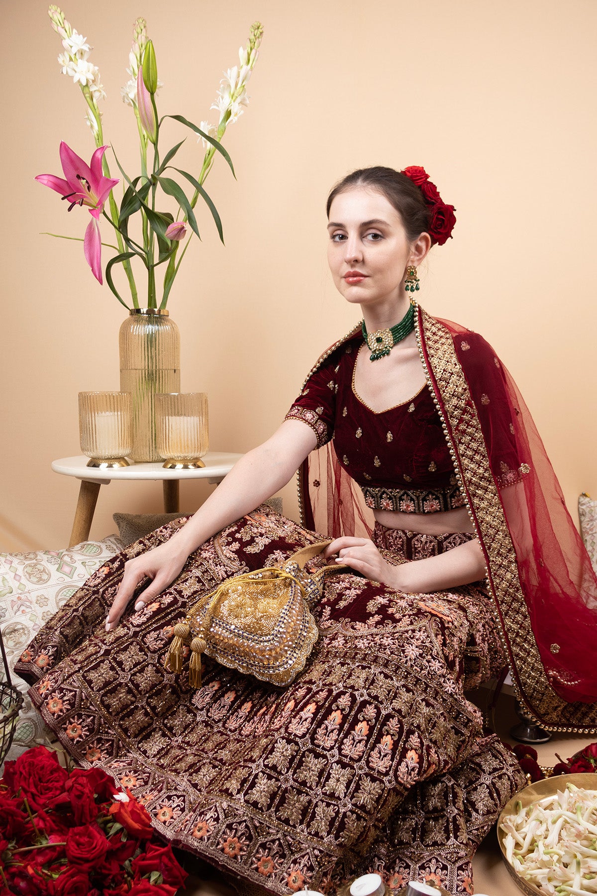 Gold handcrafted potli bag with beadwork and sequin embellishments for wedding and festive wear