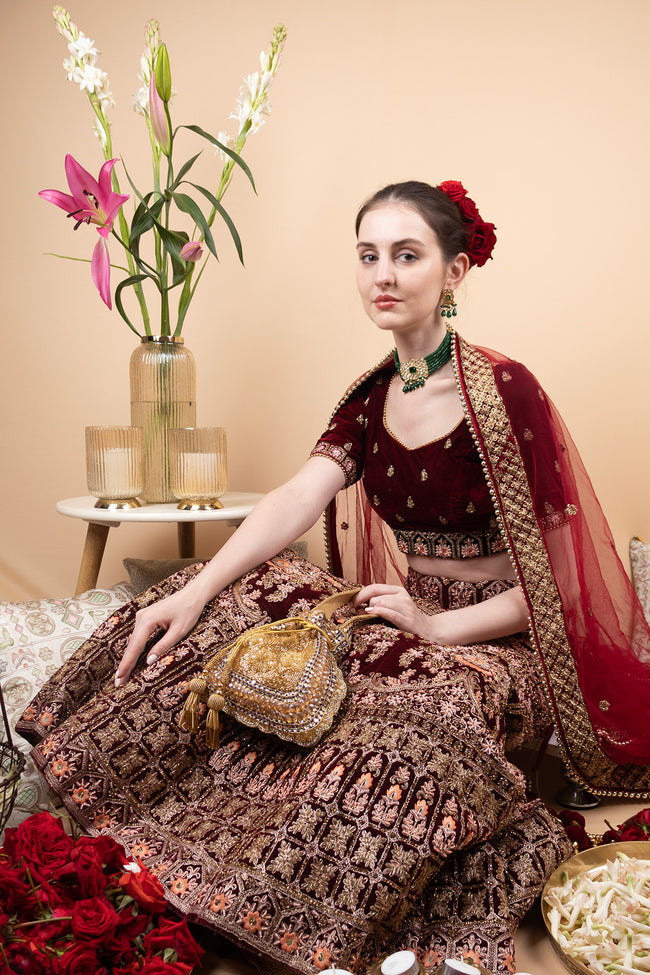 Gold Cut Dana & Mirror Work Beaded Potli with Crystal Detailing Main Image