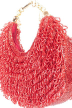 Red cut dana embellished clutch bag with handcrafted detailing for wedding, bridal and festive party wear