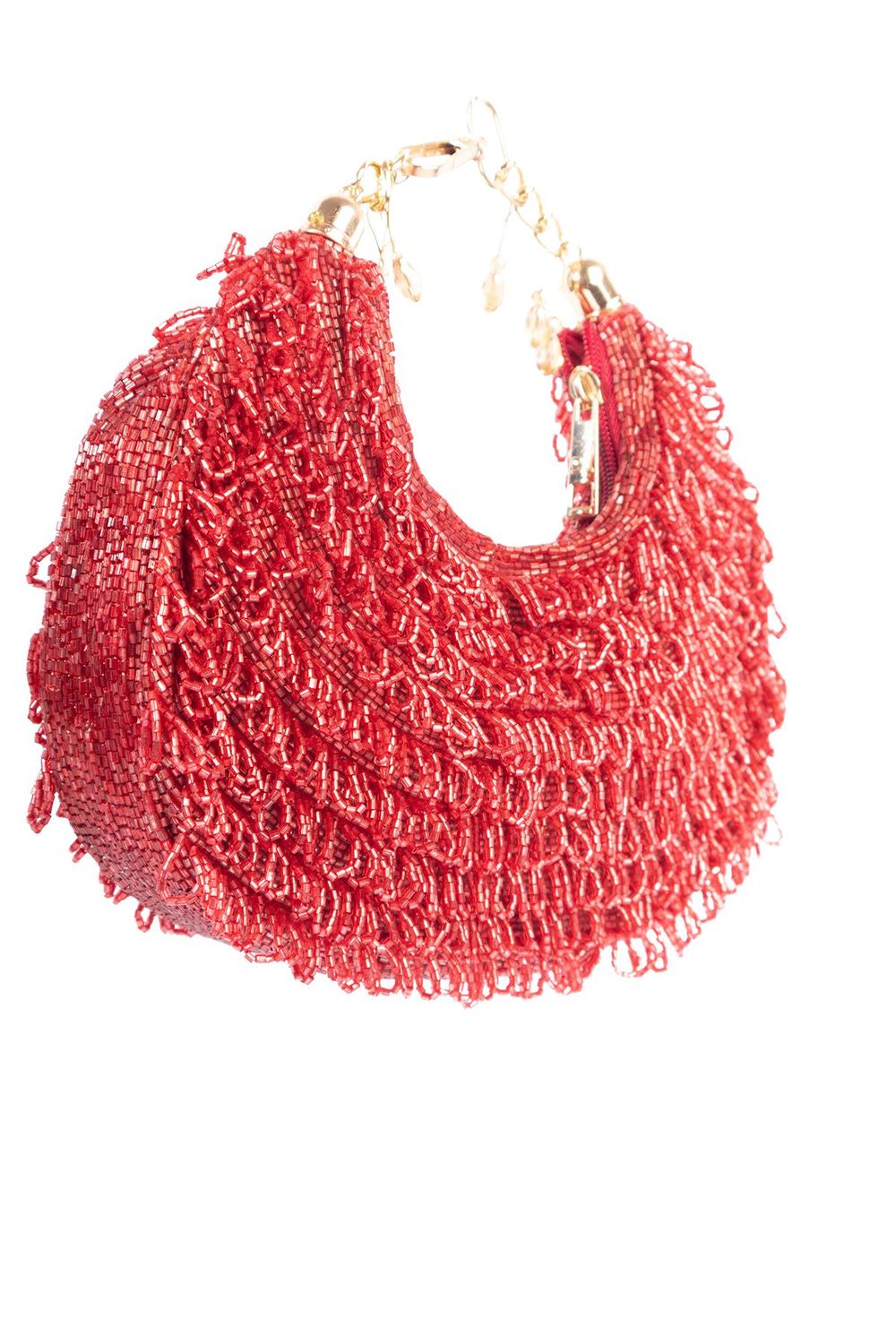 Red cut dana embellished clutch bag with handcrafted detailing for wedding, bridal and festive party wear
