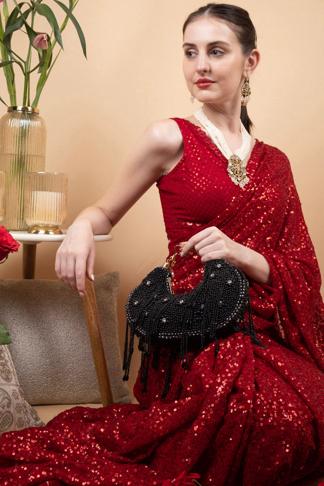 Eeth Black Pearl & Diamond Embellished Designer Clutch Main Image