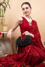 Black pearl and diamond embellished designer clutch for wedding and party wear