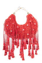 Red pearl and diamond embellished designer clutch for wedding and party wear