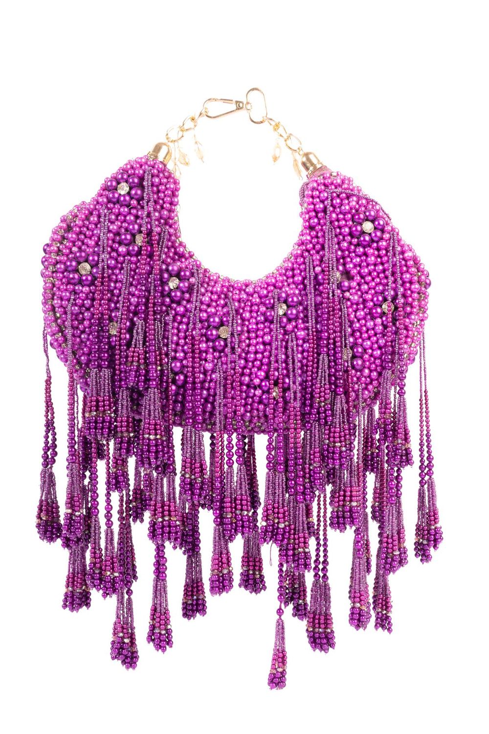 Purple pearl and diamond embellished designer clutch for wedding and party wear