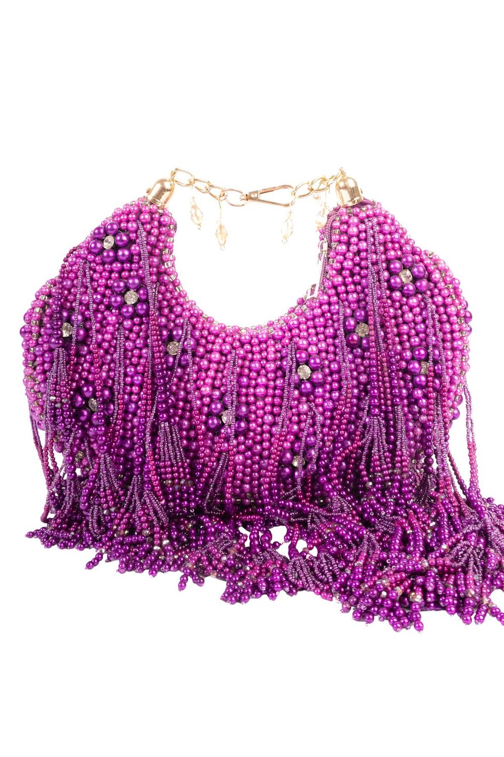 Purple pearl and diamond embellished designer clutch for wedding and party wear
