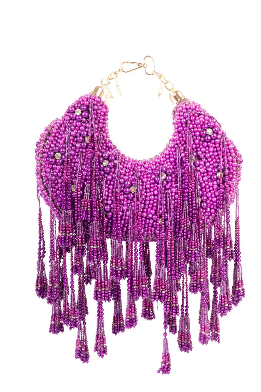 Purple pearl and diamond embellished designer clutch for wedding and party wear