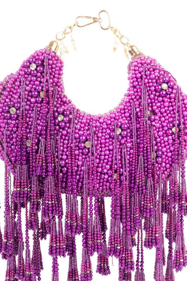 Purple pearl and diamond embellished designer clutch for wedding and party wear
