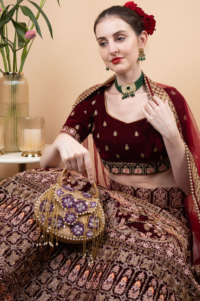 Eeth Gold Embellished Beaded Clutch Bag Main Image
