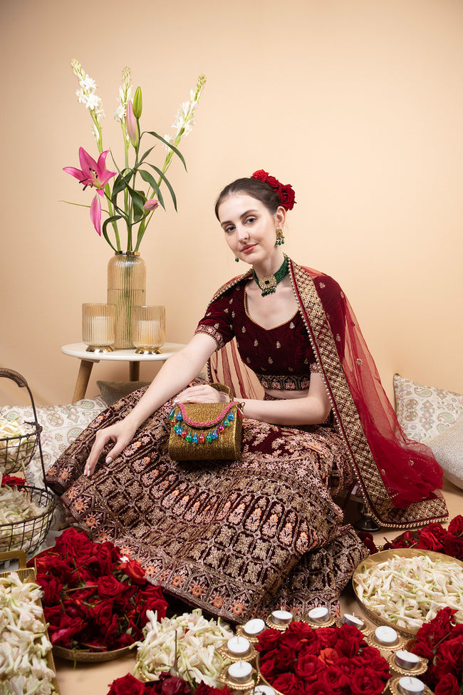 Eeth Gold Shimmery Embellished Structured Handbag Main Image