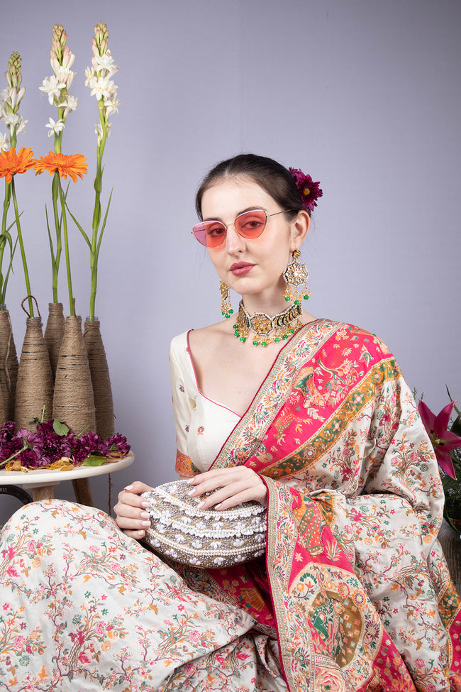 Eeth Ivory Pearl & Crystal Embellished Oval Clutch Main Image