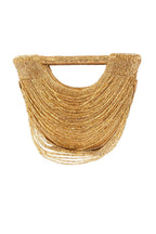 Gold cut dana embellished clutch on sequenced fabric with chain strap for wedding and party wear