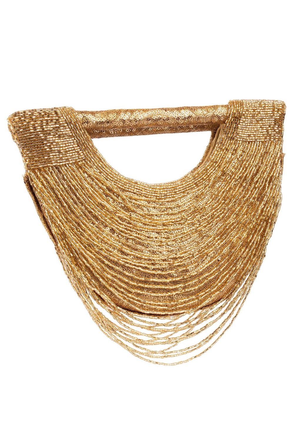 Gold cut dana embellished clutch on sequenced fabric with chain strap for wedding and party wear