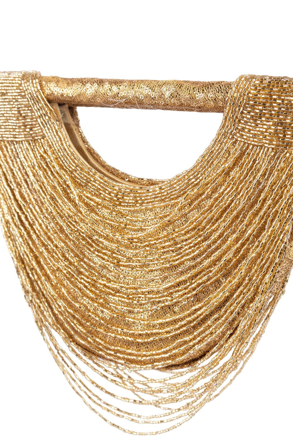 Gold cut dana embellished clutch on sequenced fabric with chain strap for wedding and party wear