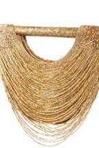 Gold cut dana embellished clutch on sequenced fabric with chain strap for wedding and party wear