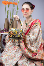Handcrafted beaded clutch with mirror embellishments and sequin work on suede fabric for festive wear