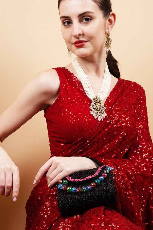 Eeth Black Shimmery Embellished Structured Handbag Hover Image