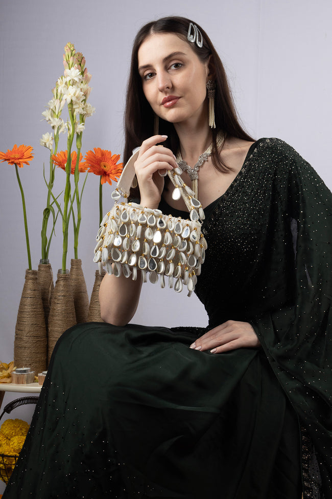 Eeth Ivory Emerald Mirror & Sequin Handcrafted Party Bag Main Image