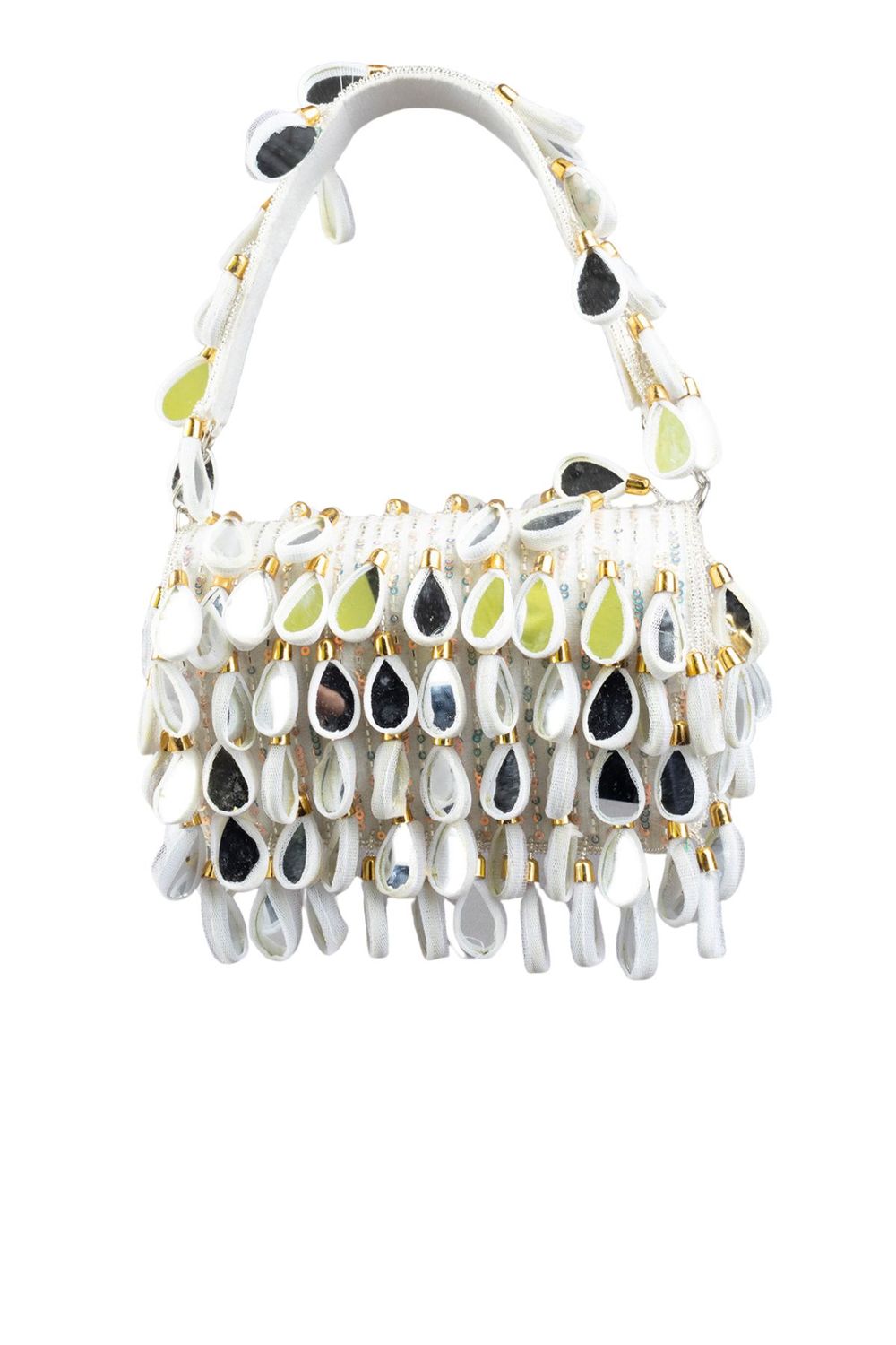 Emerald green handcrafted statement bag with mirror cutdana and sequin embellishments for wedding and festive wear