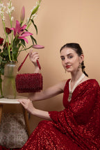 Eeth Red Cutdana Crystal Embellished Clutch