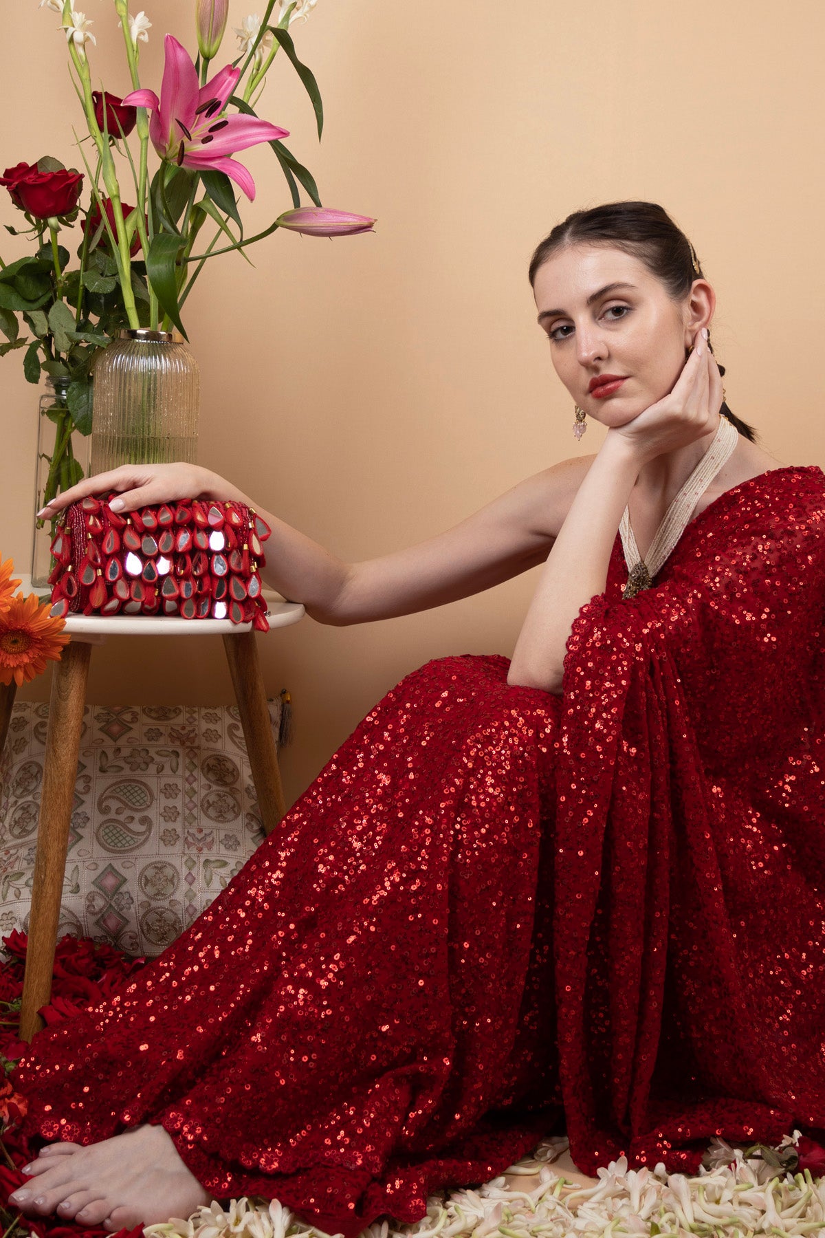Eeth Red Emerald Mirror & Sequin Handcrafted Party Bag (Copy)