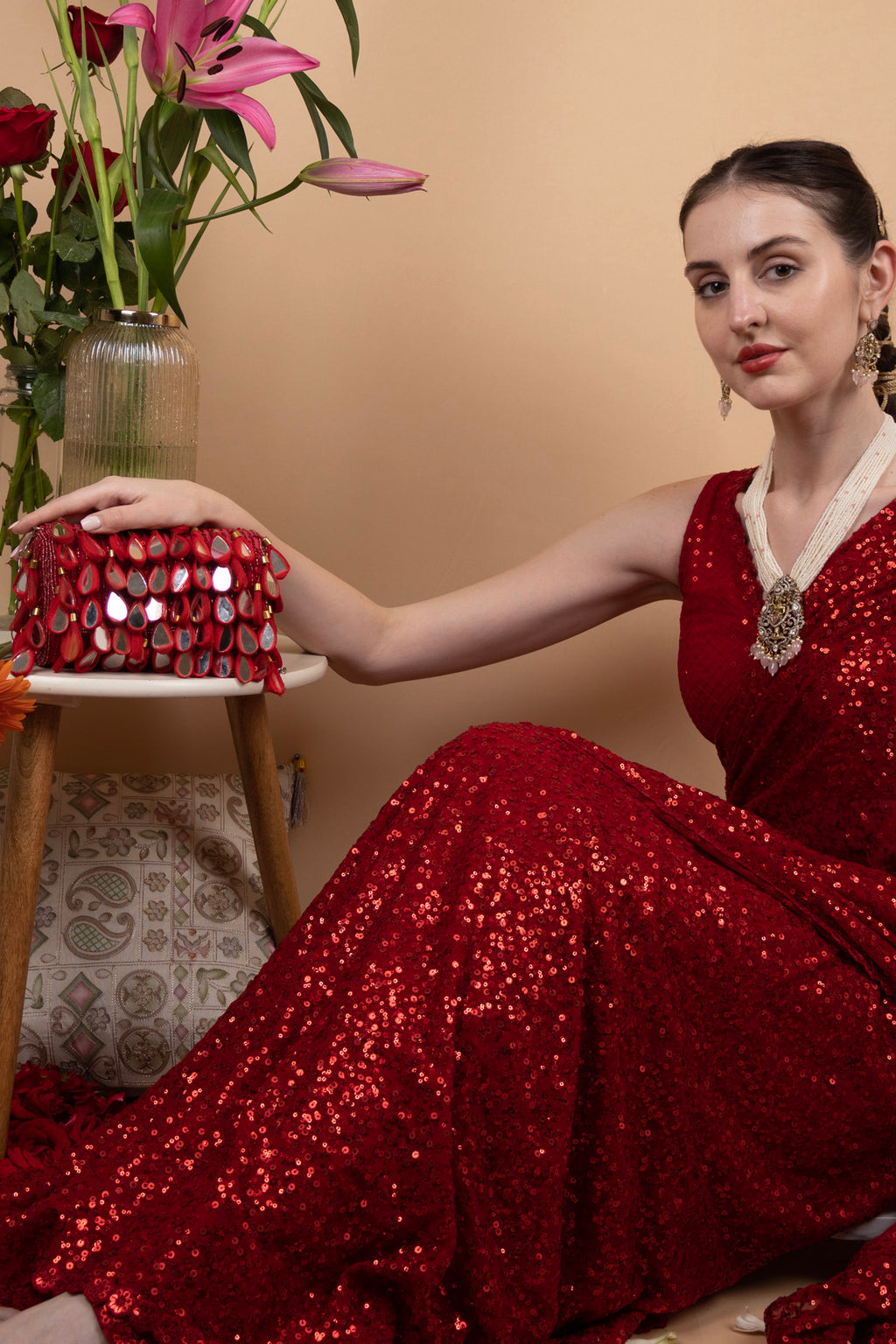 Eeth Red Emerald Mirror & Sequin Handcrafted Party Bag (Copy)