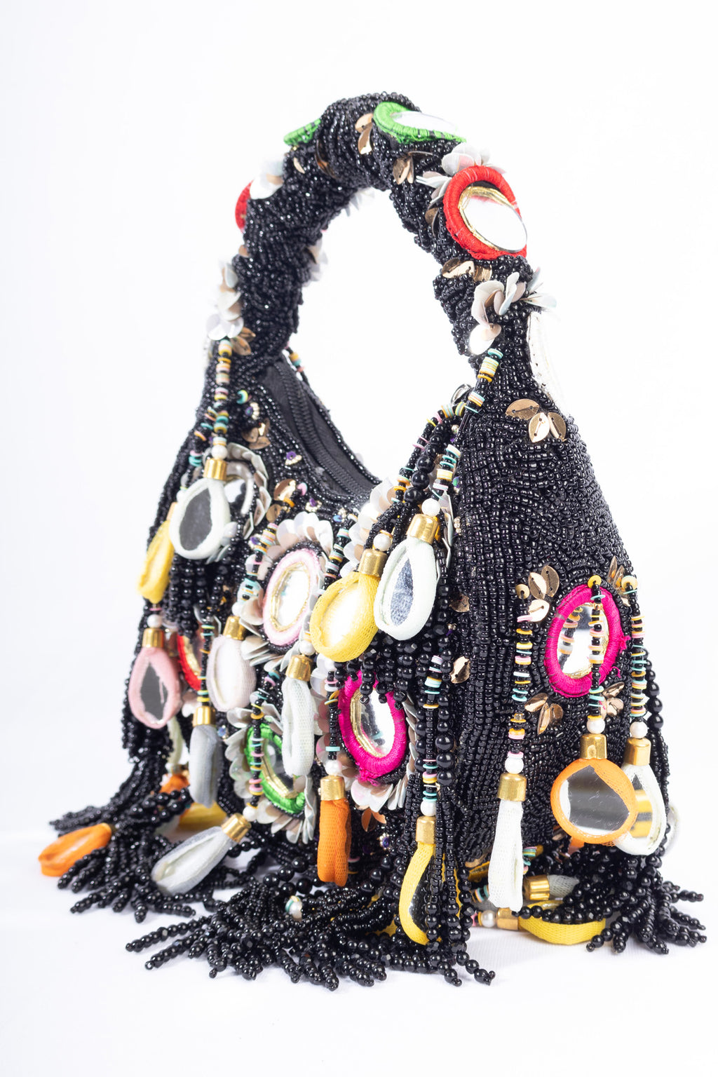 Eeth Black Mirror Clutch Bag with Beads and Pearl Work