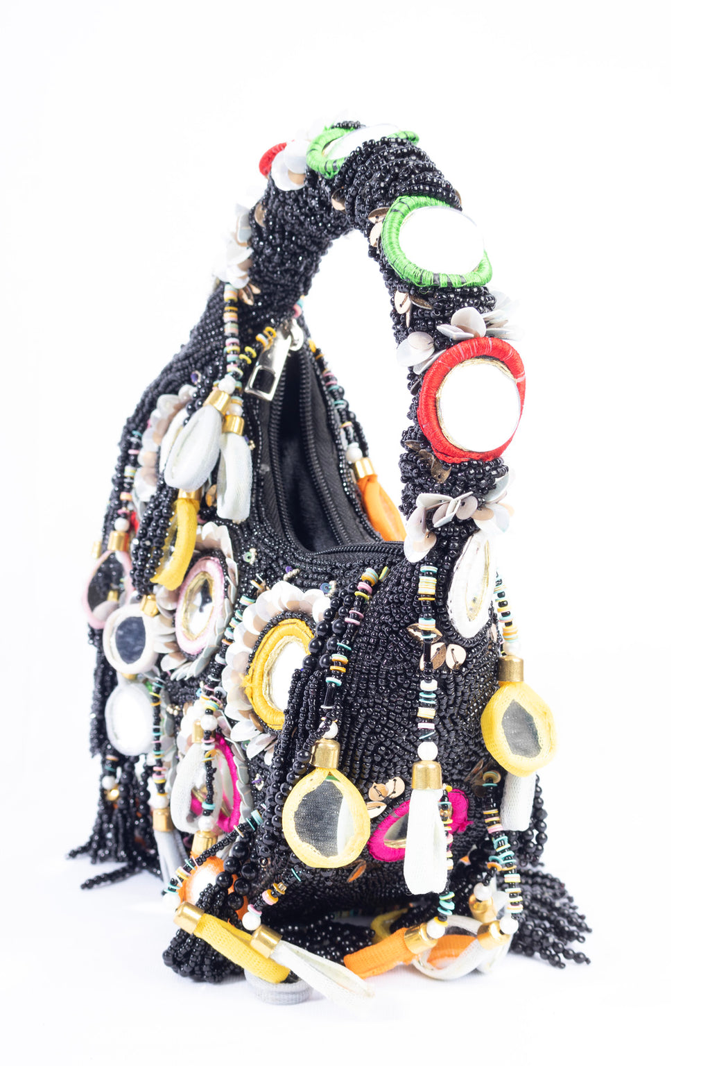 Eeth Black Mirror Clutch Bag with Beads and Pearl Work