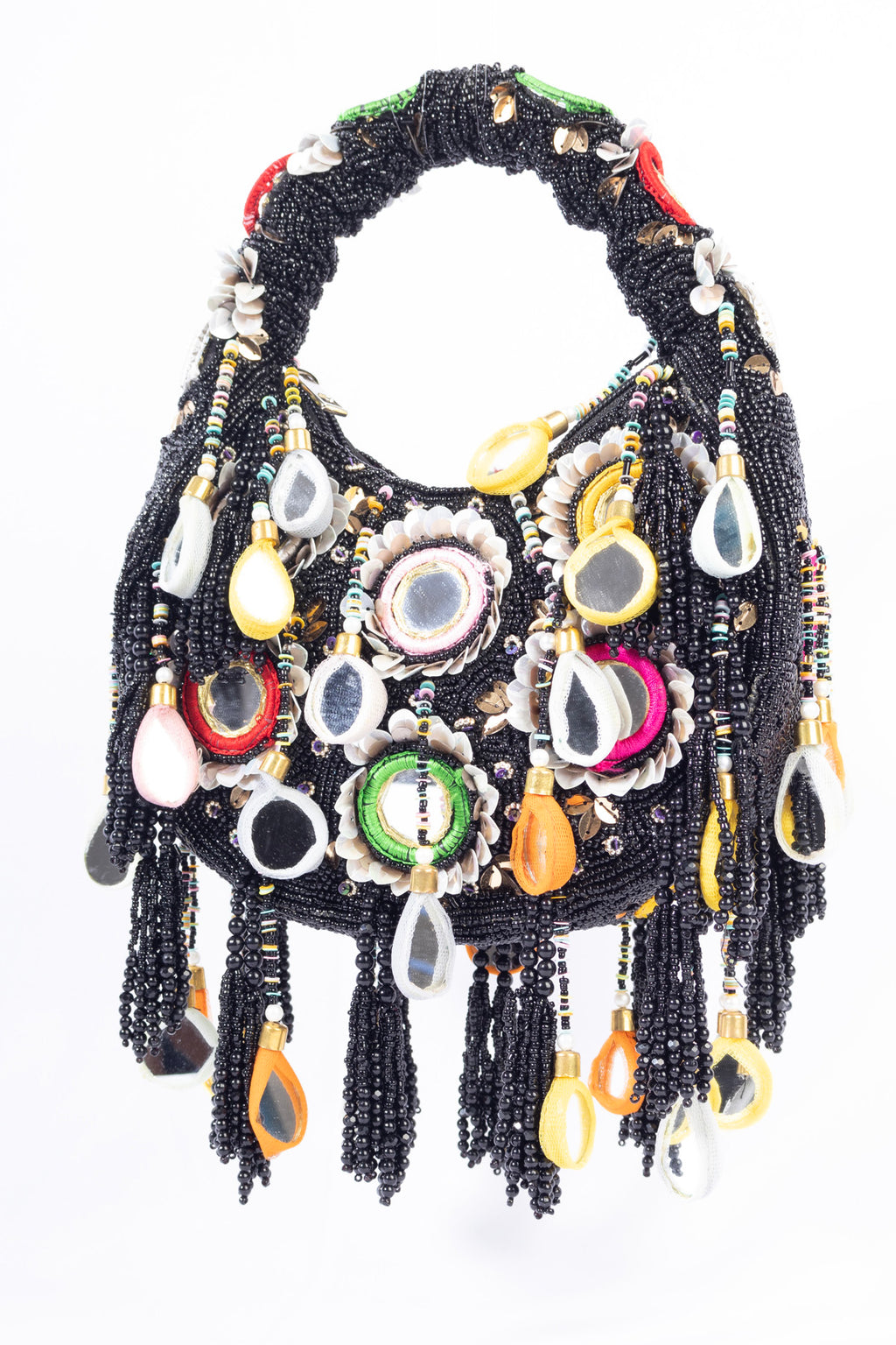 Eeth Black Mirror Clutch Bag with Beads and Pearl Work