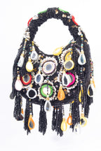 Eeth Black Mirror Clutch Bag with Beads and Pearl Work