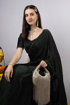 Eeth Handcrafted silver Cut Dana Long Tassel Clutch Bag