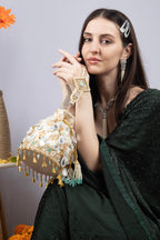 Ivory Velvet Potli Bag with MirrorSequin & Crystal Work