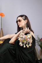 Eeth Silver Mirror Clutch Bagwith Beads and Pearl Work