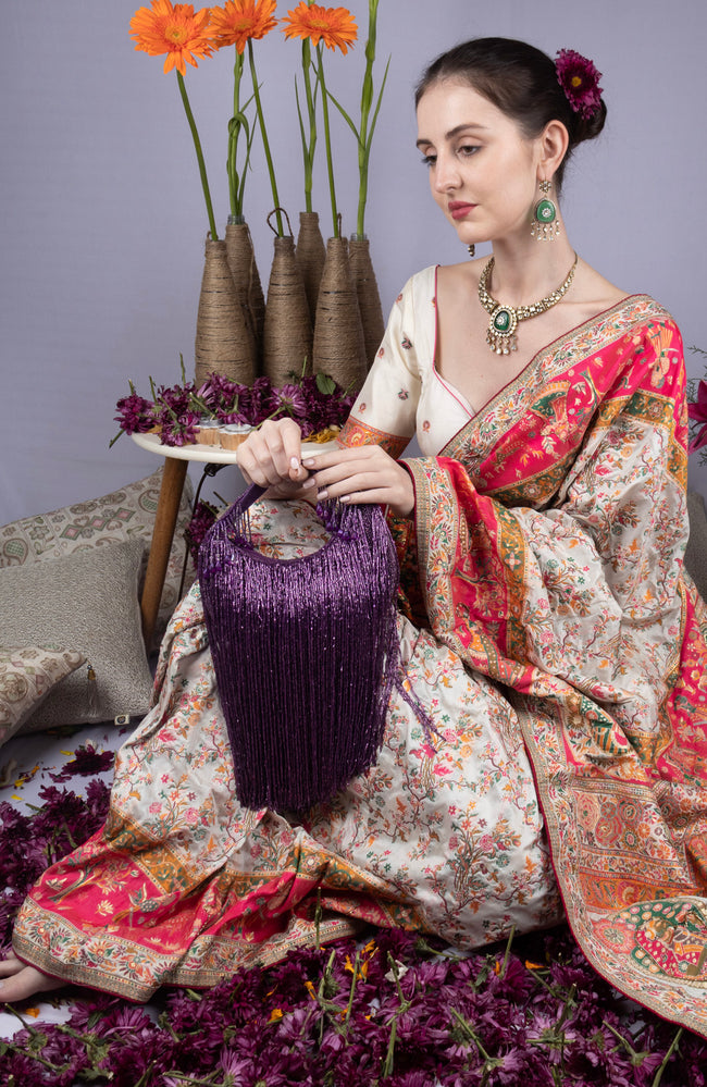 Eeth Handcrafted Purple Cut Dana Long Tassel Clutch Bag Main Image