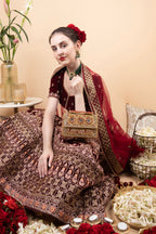 Gold Hand Embellished Clutch Bag with Cutdana, Sequins & Crystal Work
