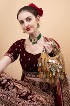 Eeth Gold Mirror Clutch Bag with Beads and Pearl Work