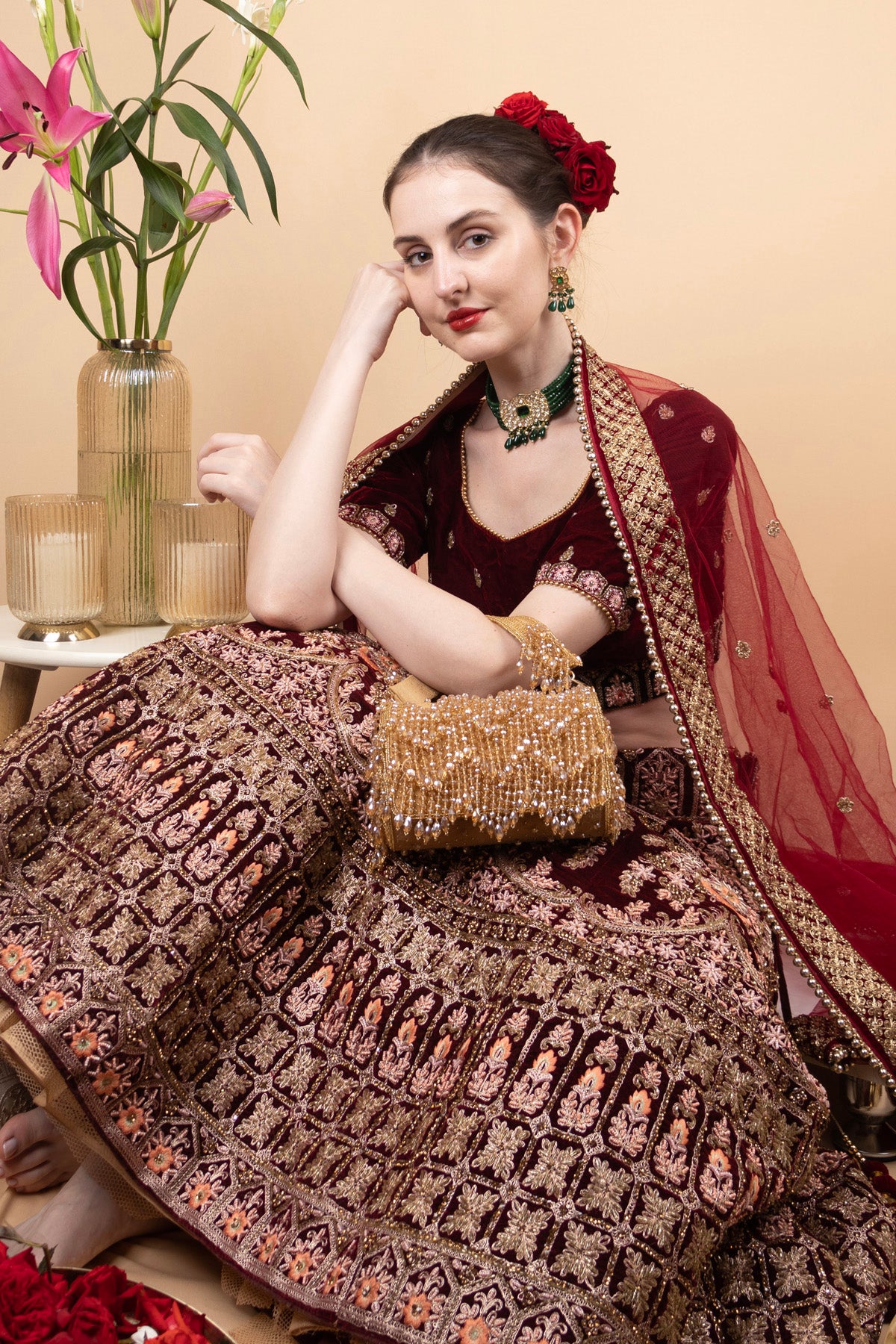 Eeth Gold Beads Crystal Embellished Clutch