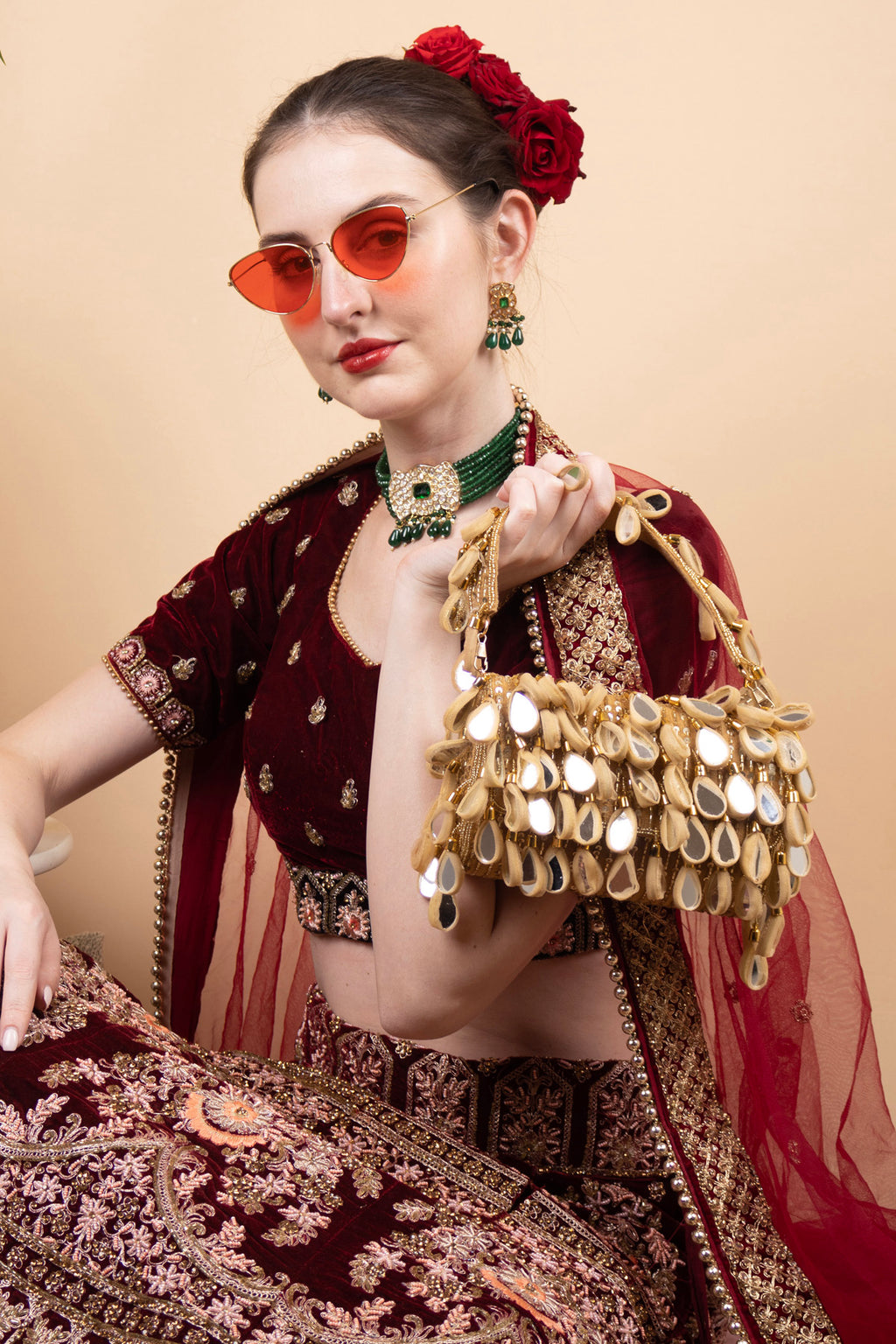 Eeth Gold Emerald Mirror & Sequin Handcrafted Party Bag