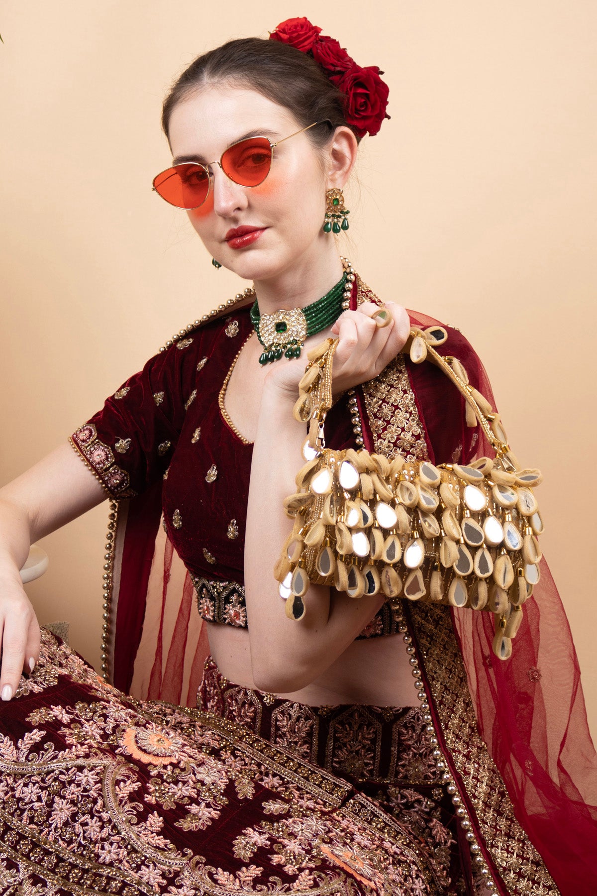 Eeth Gold Emerald Mirror & Sequin Handcrafted Party Bag