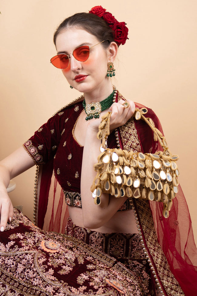 Eeth Gold Emerald Mirror & Sequin Handcrafted Party Bag Hover Image