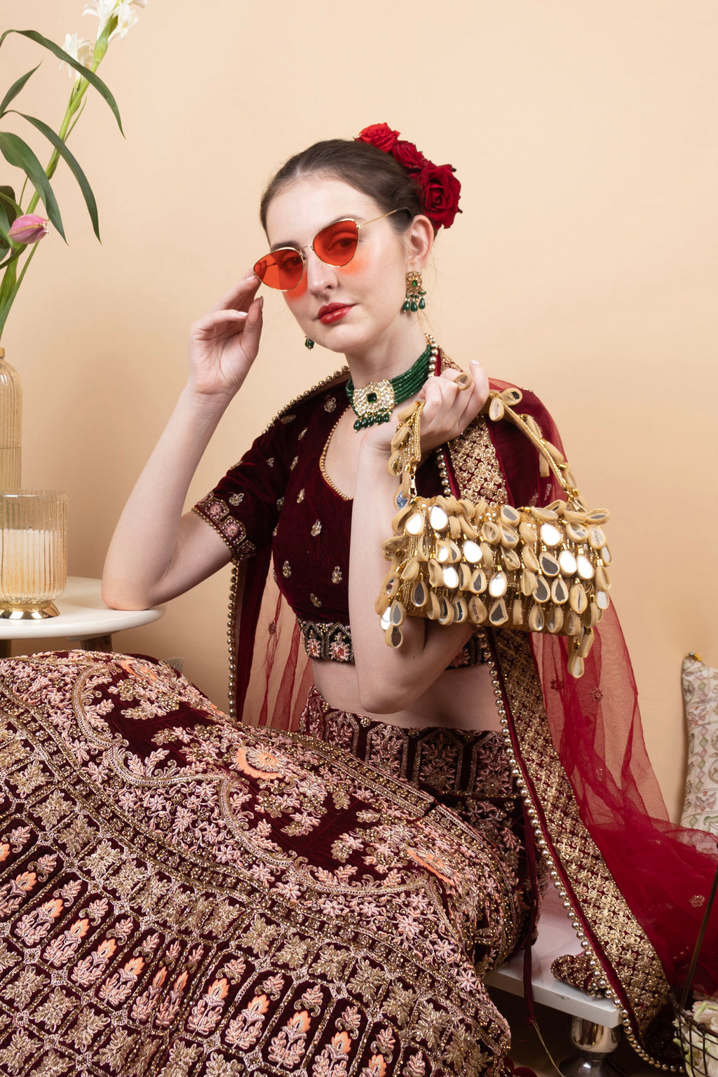 Eeth Gold Emerald Mirror & Sequin Handcrafted Party Bag