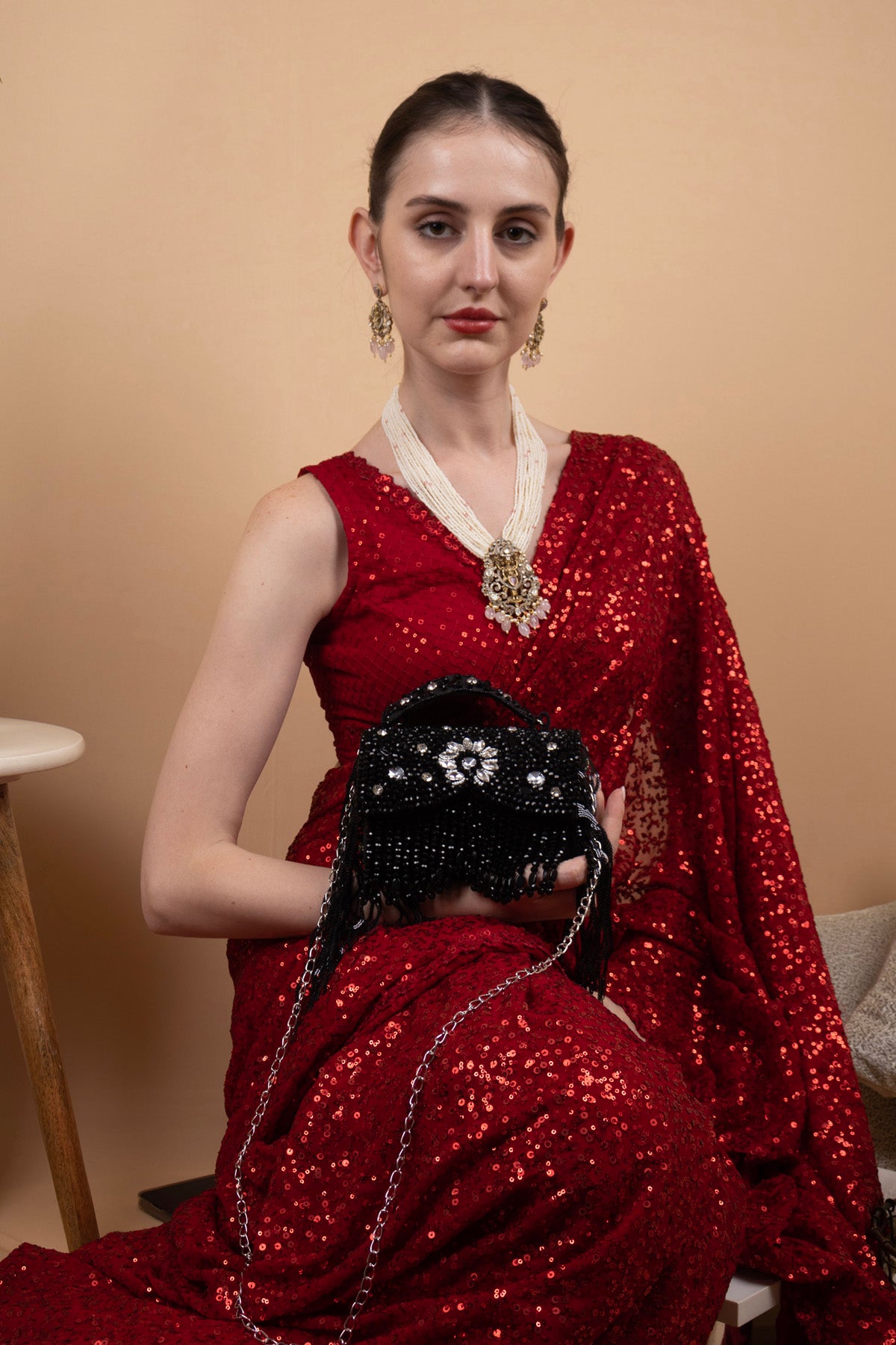 Black Hand Embellished Clutch Bag with Crystal Work
