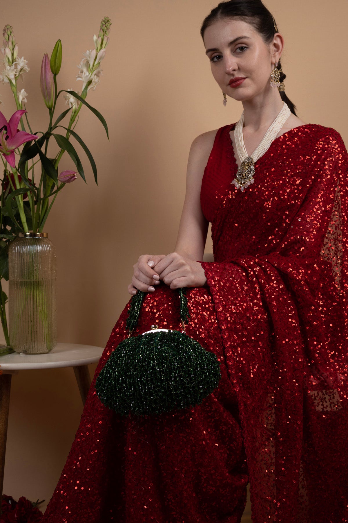 Eeth Emerald Green Hand-Beaded Batua