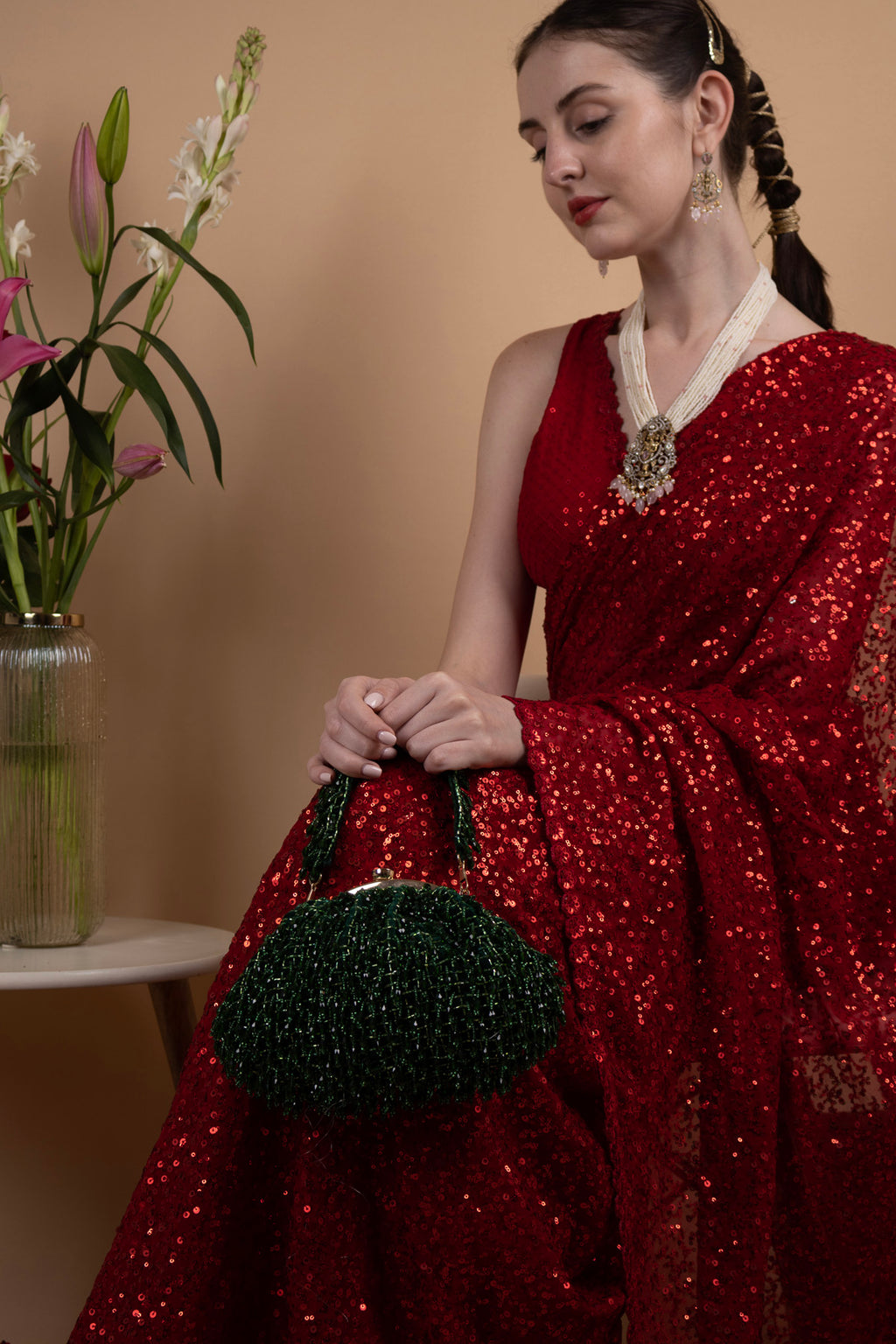 Eeth Emerald Green Hand-Beaded Batua