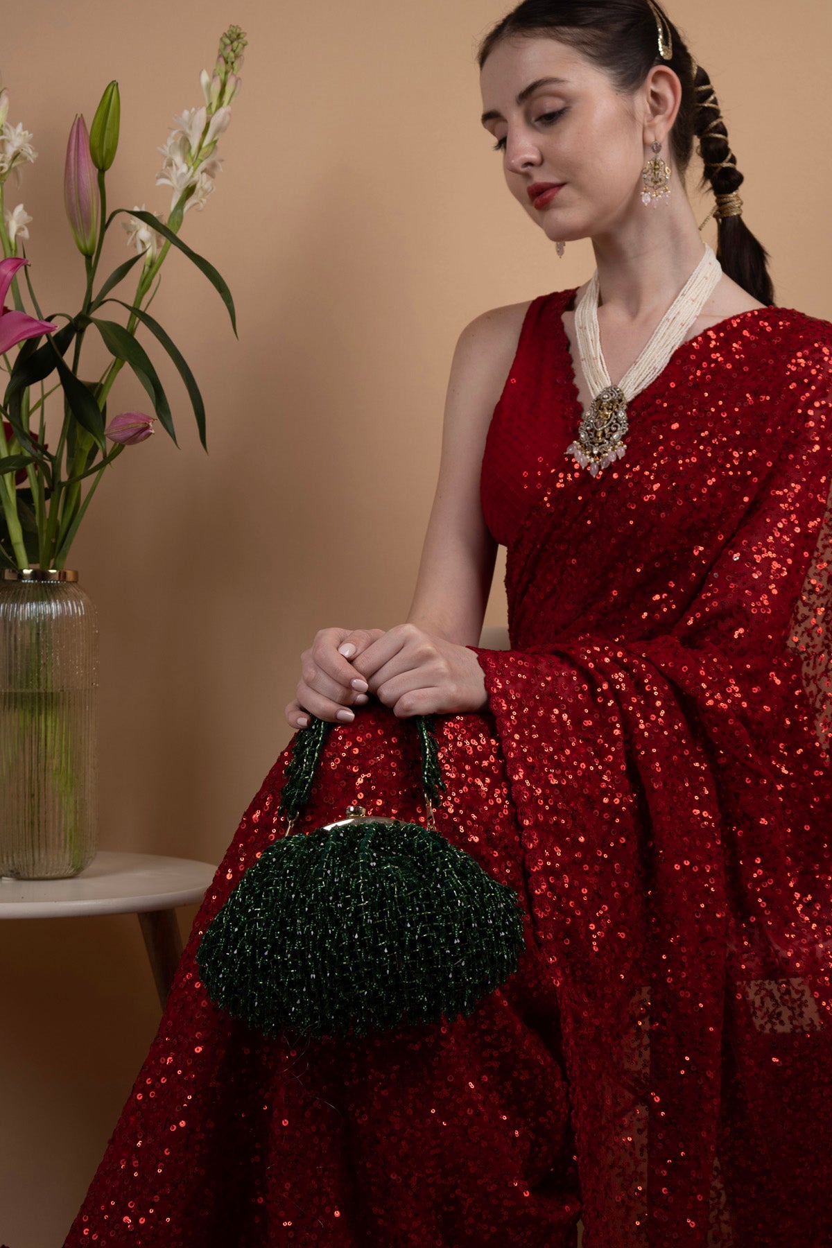 Eeth Emerald Green Hand-Beaded Batua
