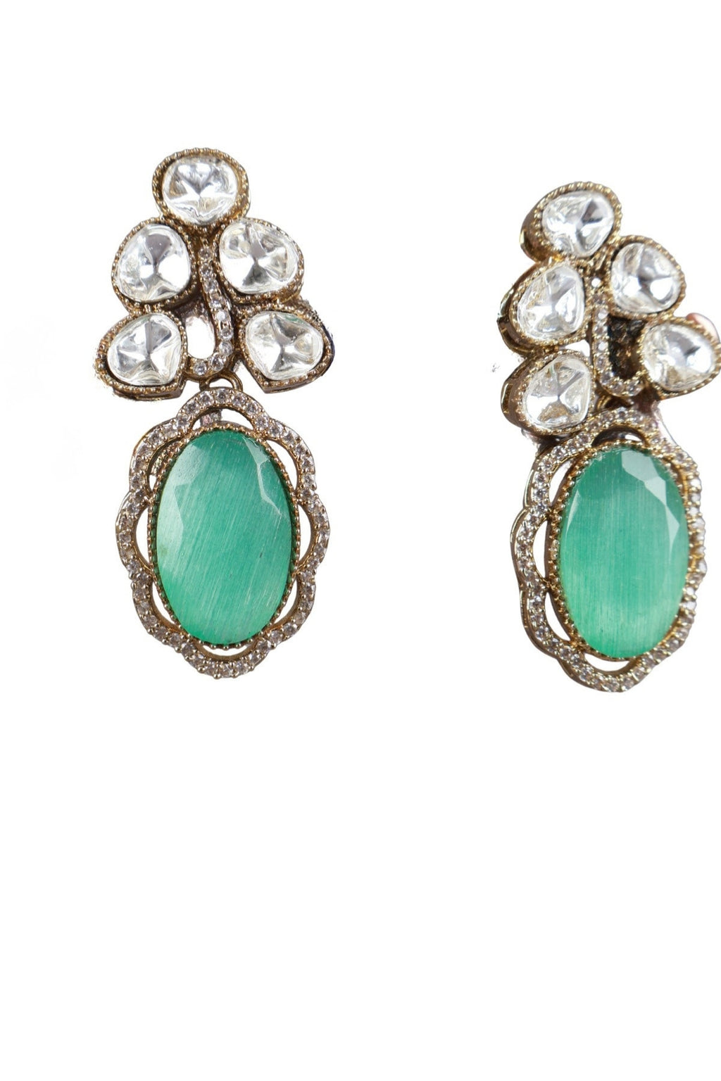Green Stone Kundan Gold-Plated Statement Earrings